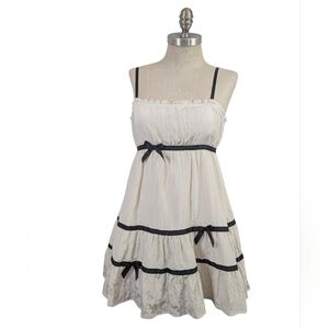 ILLA ILLA Ivory Tiered Mini Dress with Black Bows- Size Large